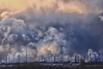 Obraz premium industrial landscape factory smoke pipe