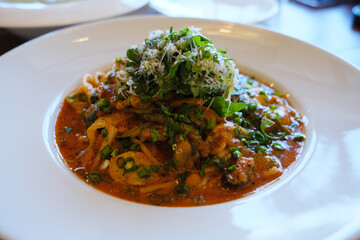 Seafood Arrabiata Pasta. Italian Food. Spicy Food