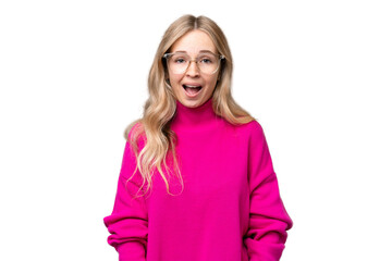 Young English woman over isolated background with surprise facial expression