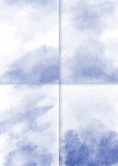 Set of beautiful soft blue watercolor backgrounds. Abstract hand-painted texture backdrop for wedding invitation card
