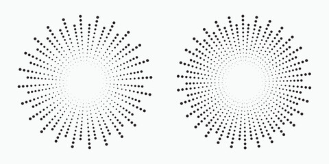 radial Halftone pattern background set. Abstract concentric dotted backdrop. Halftone design element for various purposes.