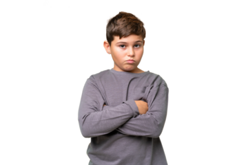 Little caucasian kid over isolated chroma key background feeling upset
