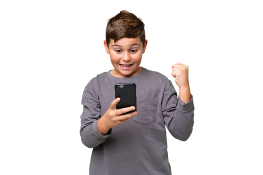 Little caucasian kid over isolated chroma key background surprised and sending a message