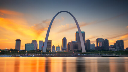 St. Louis, Missouri, USA Downtown Cityscape on the River - obrazy, fototapety, plakaty