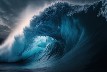Image of a blue ocean wave as a backdrop. Generative AI