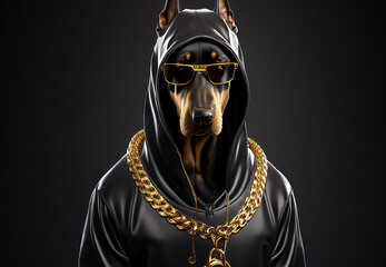 Cool dog Gangsta rapper in sunglasses. sketch art for artist creativity and inspiration. generative AI - obrazy, fototapety, plakaty