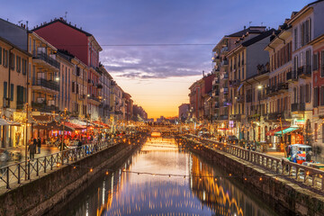 Naviglio Canal, Milan, Lombardy, Italy - obrazy, fototapety, plakaty