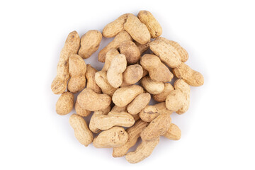 Heap of peanuts in shell isolated on white background.