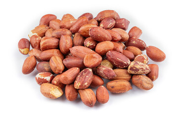 Peeled groundnut heap isolated on white background.