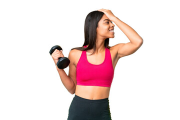 Young African American woman sport woman making weightlifting over isolated chroma key background has realized something and intending the solution