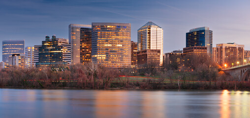 Rosslyn, Arlington, Virginia, USA skyline on the Potomac River.