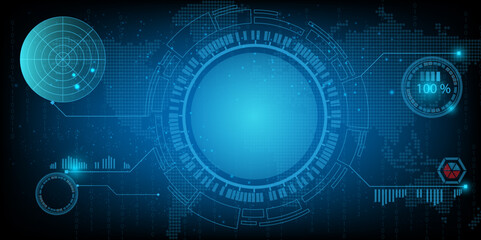Naklejka premium circular hud connection with circuit board futuristic modern website background or cover page vector for technology and finance concept and education future company