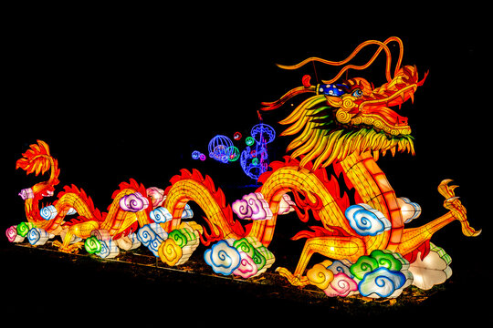 Detail from Chinese Lantern Festival in Novi Sad, Serbia. Festival was made to commemorate Chinese New Year  and created by art lantern company Zigong