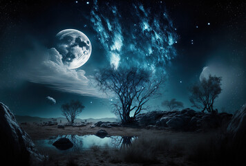 Obraz na płótnie Canvas dramatic night sky with stars in the moonlight. Generative AI