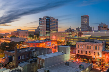 Memphis, Tennesse, USA downtown cityscape at dusk over Beale Street
