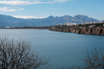 Obraz premium View of Antalya coastline on sunny winter day. Turkey.