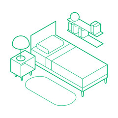 Isometric Bedroom Outline Illustration