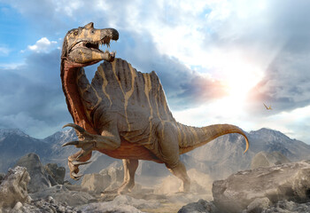 Spinosaurus from the Cretaceous era 3D illustration 