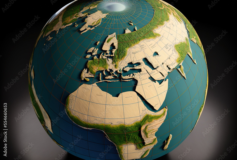 Poster a backdrop globe map in the top perspective. generative ai