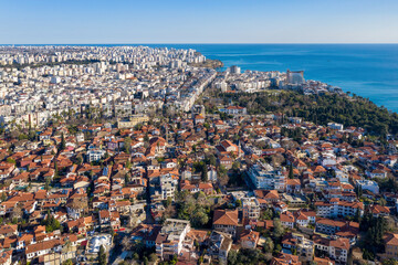 Aerial view of Antalya Old Town (Kaleichi) on sunny winter day, Turkey.