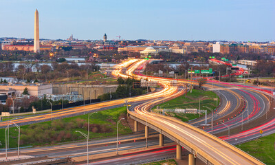 Washington DC, USA Highways at Dusk