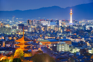Kyoto, Japan Skyline and Towers at Dusk