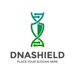 DNA shield vector logo template. This design use chromosome symbol. Suitable for science.