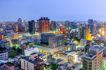 Fototapeta na wymiar Hsinchu, Taiwan Downtown Cityscape at Dusk