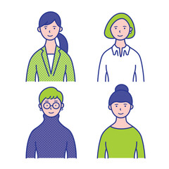 20代〜40代女性の上半身イラスト素材【セット】