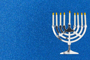 Blank blue Hanukkah greeting card with menorah