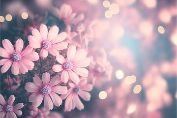 Beautiful pastel pink flowers at sunrise, bokeh nature background. Floral Pattern nature. pink color scheme