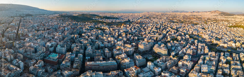 Wall mural Aerial view around the capitol city Athens in Greece on an early sunny morning in fall.