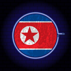 North Korea neon grunge flag on wall backgrond. Vector illustration.