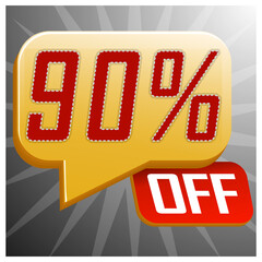 Sale special offer floating yellow balloon 90% off, vector vector illustration, promotion and offer price