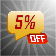 Sale special offer floating yellow balloon 5% off, vector vector illustration, promotion and offer price