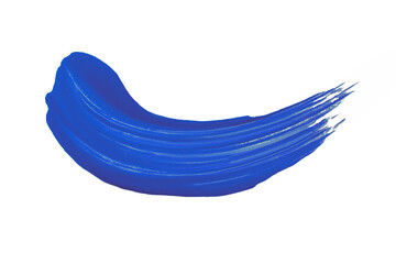 textured brushstroke of blue color paint on a white background isolated