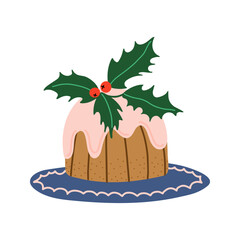Christmas cake isolated on white. Traditional holiday bakery. Hand drawn vector doodle style illustration.