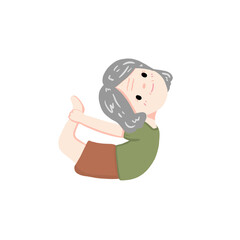 Old woman doing yoga illustration, Elderly female exercise and practicing yoga