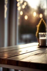 Obraz premium This is an illustration of a quaint table with a large window in the front. The table is set for the upcoming Christmas season