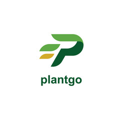 letter P and leaf for plant and griculture logo