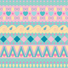 Cute Seamless pattern Tribe Green Pink.