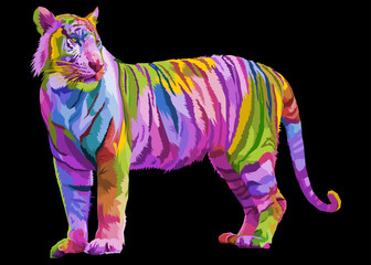 Colorful Tiger isolated on black background. vector illustration.