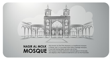 Important mosque of islam On gray background, islamic history, tourist attraction, world heritage.