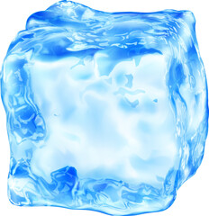 Realistic translucent ice cube in light blue color
