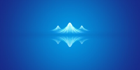 Tech points and lines converge to form snowy mountains with reflections on a blue background.