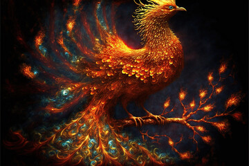 Phoenix mythical creature made of fractals created with Generative AI technology