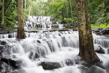 Naklejka premium Waterfall in Namtok Samlan National Park. Beautiful nature in Saraburi province Thailand 