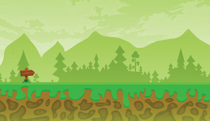 2d game art, natural landscape for games, mobile applications and computers, game background vector illustration.