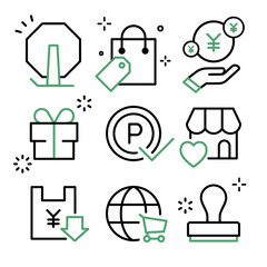 Shopping Icon Set Sale, points, rewards and stamps