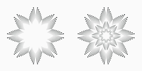 Black abstract vector halftone dots design element. Halftone effect vector pattern, texture, pattern, object for design. Circle dots isolated on the white background. Vector design element.	